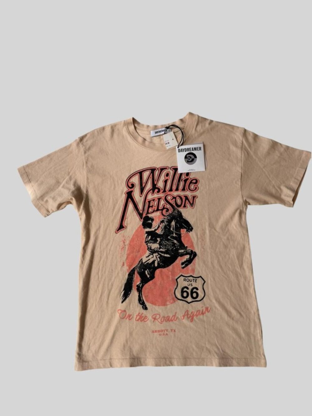 Daydreamer Willie Nelson T Shirt On the Road Again Abbott TX Route 66 Sz S NWT